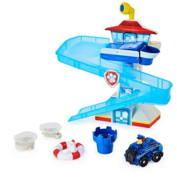 PAW Patrol, Adventure Bay Bath Playset with Light-up Chase Vehicle, Bath Toy for Kids Aged 3 and up