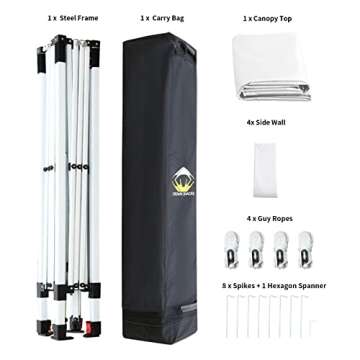 CROWN SHADES 10x10 Pop up Canopy Instant Commercial Canopy with 3 Removable Zipper End Sidewalls with Windows and one with a Center Door, Plus Wheeled Storage Bag, White