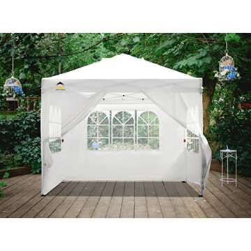 CROWN SHADES 10x10 Pop up Canopy Instant Commercial Canopy with 3 Removable Zipper End Sidewalls with Windows and one with a Center Door, Plus Wheeled Storage Bag, White