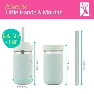 Elk and Friends Kids & Toddler Cups | The Original Glass Mason Jars 12 oz with Silicone Sleeves & Straws | Smoothie Spill Proof Cups
