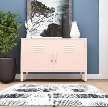 REALROOMS Shadwick 2 Door Wide Metal Locker Accent Storage Cabinet, Pink