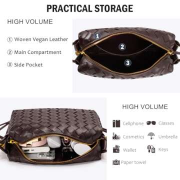 GASSDA Woven Crossbody Bags for Women,Woven Purses Small Shuoulder Bag for Women Woven Leather Handbags Purses for Women (Coffee)