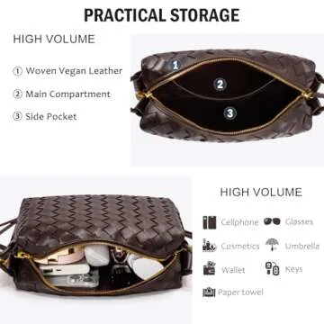 GASSDA Woven Crossbody Bags for Women,Woven Purses Small Shuoulder Bag for Women Woven Leather Handbags Purses for Women (Coffee)