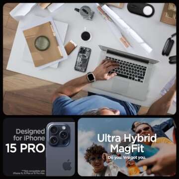 Spigen Ultra Hybrid MagFit Designed for iPhone 15 Pro Case (2023) [Anti-Yellowing] [Military-Grade P...