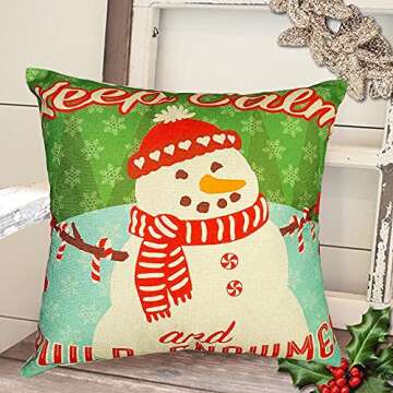 Rophomor Vintage Christmas Pillow Covers 18x18 Inch Snowman Rustic Farmhouse Linen Throw Pillow Covers Cushion Covers for Living Room Porch Couch Sofa Christmas Decorations Indoor