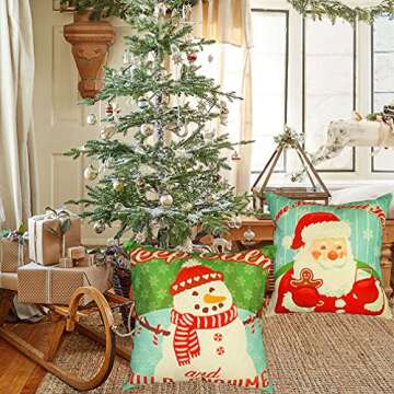 Rophomor Vintage Christmas Pillow Covers 18x18 Inch Snowman Rustic Farmhouse Linen Throw Pillow Covers Cushion Covers for Living Room Porch Couch Sofa Christmas Decorations Indoor