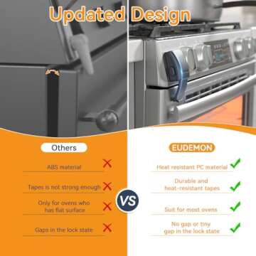 EUDEMON 1 Pack Updated Oven Front Lock,Childproof Oven Door Lock, Easy to Install & Use Durable and Heat-Resistant Material no Tools Need or Drill(Black)