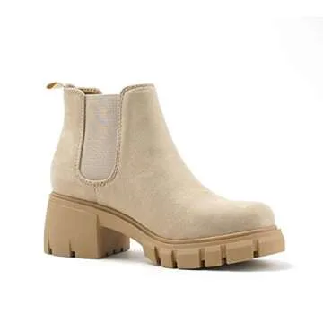 Soda PIONEER ~ Women Lug Sole Mid Heel Chelsea Fashion Ankle Bootie w/Double Elastic Gore (LT-Wheat, numeric_7)