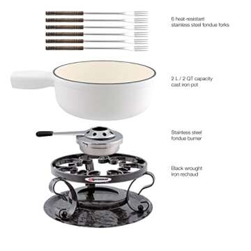 Swissmar Lugano 9 Piece Cast Iron Fondue Set - Elegant Matte White Design