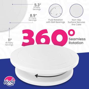 Riccle 88 pcs Cake Decorating Kit with Cake Turntable - Includes 50 Disposable + 2 Reusable Piping B...