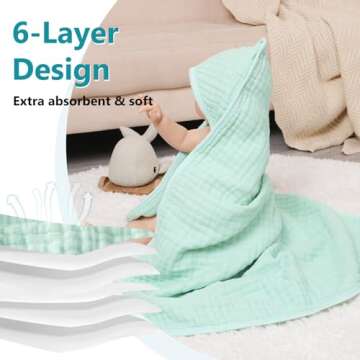 PHF 2 Pack Baby Hooded Towels, 100% Muslin Cotton Baby Bath Towel with Hood for Newborn, Infant, Toddler, Ultra Soft and Absorbent Baby Essentials Bath Towels for Boys Girls, 32x32Inch, Green & Brown