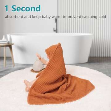 PHF 2 Pack Baby Hooded Towels, 100% Muslin Cotton Baby Bath Towel with Hood for Newborn, Infant, Toddler, Ultra Soft and Absorbent Baby Essentials Bath Towels for Boys Girls, 32x32Inch, Green & Brown