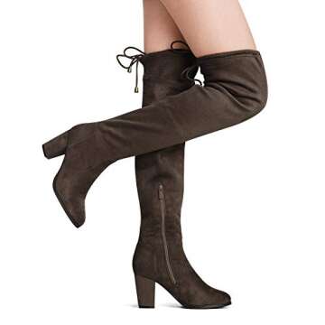 DREAM PAIRS Women's Highleg Thigh High Over The Knee Fashion Boots Block Mid Heel Long Sexy Faux Fur Boots Size 8.5, Khaki