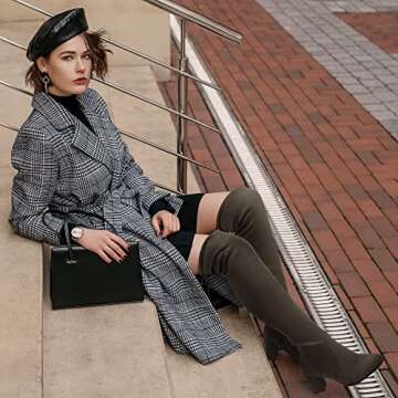 DREAM PAIRS Women's Highleg Thigh High Over The Knee Fashion Boots Block Mid Heel Long Sexy Faux Fur Boots Size 8.5, Khaki