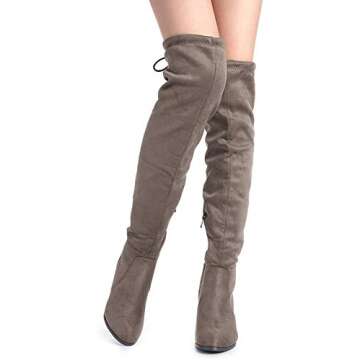 DREAM PAIRS Women's Highleg Thigh High Over The Knee Fashion Boots Block Mid Heel Long Sexy Faux Fur Boots Size 8.5, Khaki