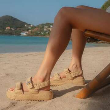 Stylish DOEYG Raffia Wedge Sandals for Women - Size 8