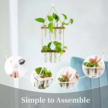 Hanging Propagation Station with Wooden Frame & Glass Vases