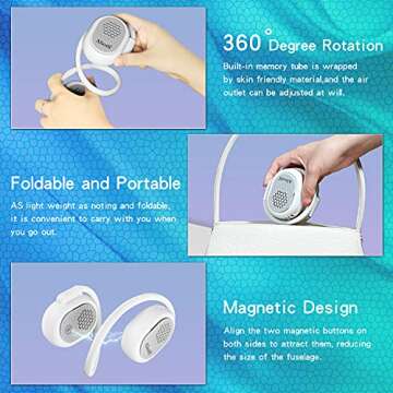 Alioth Neck Fan, Portable Fan,Personal Fan,Foldable Hands-Free fan, Low Noise 3 Speed Personal Fan Lasts 8-20 Hours, Battery Operated Rechargeable Fan for Indoor & Outdoor (White)