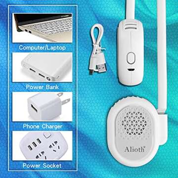 Alioth Neck Fan, Portable Fan,Personal Fan,Foldable Hands-Free fan, Low Noise 3 Speed Personal Fan Lasts 8-20 Hours, Battery Operated Rechargeable Fan for Indoor & Outdoor (White)