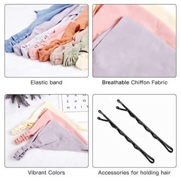 Tobeffect 8 Pack Hair Scarves Headband Elastic Boho Bandanas Scarf, Chiffon Head Kerchief with Hair Pins for Women Girls Farmhouse Hair Accessories, Solid Color