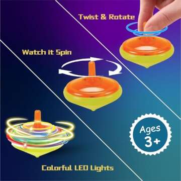 100 Pieces LED Light Up Flashing Mini Spinning Tops with Gyroscope - Kids Novelty Bulk Spin Toys Par...