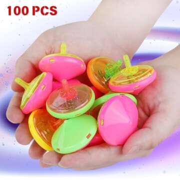 100 Pieces LED Light Up Flashing Mini Spinning Tops with Gyroscope - Kids Novelty Bulk Spin Toys Party Favors Bundle Pack Multicolored