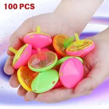 100 Pieces LED Light Up Flashing Mini Spinning Tops with Gyroscope - Kids Novelty Bulk Spin Toys Party Favors Bundle Pack Multicolored