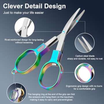 2 Pcs Folding Stainless Steel Portable Mini Travel Scissors, Safety Foldable Pocket Badge Small Scis...