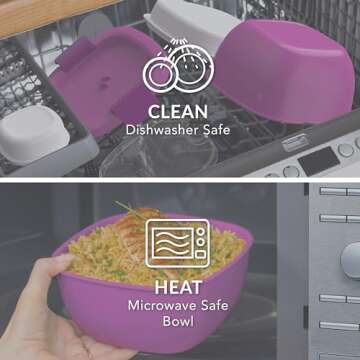 Bentgo Salad Container - 54 oz Bowl with 4-Compartment Toppings Tray, Leak-Proof Dressing Container, Reusable Fork, BPA-Free Lunch Box for Meal Prep & Food Storage; Removable Bento Tray (Purple)