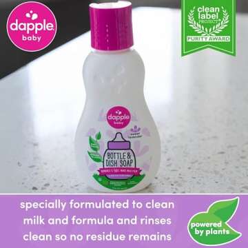 Dapple Baby Bottle Soap, Hypoallergenic Dish Soap for Baby Bottles, Powered by Plants, Travel Size, Lavender, 3 Fl Oz (Pack of 1)