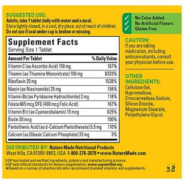 Nature Made Super B Complex with Vitamin C and Folic Acid, Dietary Supplement for Immune Support, 250 Tablets, 250 Day Supply