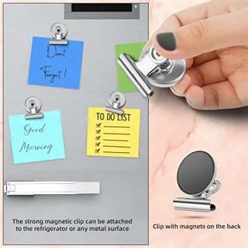 GRTARD 6 Pack Magnetic Clips Strong Refrigerator Magnet Clips with Anti-Scratch Sticky Pads, Clips Magnets for Fridge, Whiteboard Magnets Clips Fridge Magnets Clips for Home, Kitchen & Office(Silver)