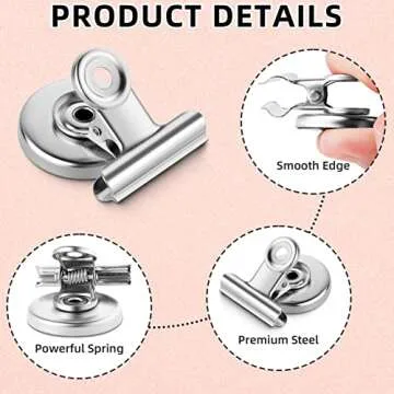 GRTARD 6 Pack Magnetic Clips Strong Refrigerator Magnet Clips with Anti-Scratch Sticky Pads, Clips Magnets for Fridge, Whiteboard Magnets Clips Fridge Magnets Clips for Home, Kitchen & Office(Silver)