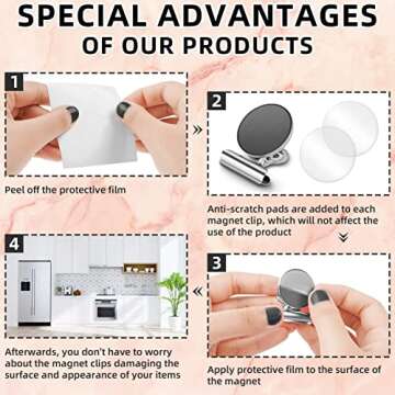 GRTARD 6 Pack Magnetic Clips Strong Refrigerator Magnet Clips with Anti-Scratch Sticky Pads, Clips Magnets for Fridge, Whiteboard Magnets Clips Fridge Magnets Clips for Home, Kitchen & Office(Silver)