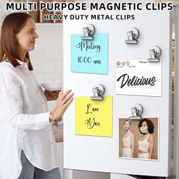GRTARD 6 Pack Magnetic Clips Strong Refrigerator Magnet Clips with Anti-Scratch Sticky Pads, Clips Magnets for Fridge, Whiteboard Magnets Clips Fridge Magnets Clips for Home, Kitchen & Office(Silver)