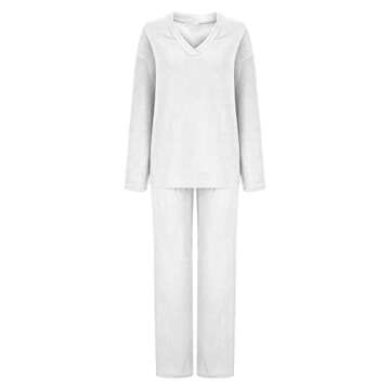Womens Fuzzy Fleece Pajamas Sets 2 Piece Oversized Sweater Top and Pants Set Cozy Soft Warm Plush Loungewear Outfit White
