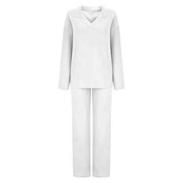 Womens Fuzzy Fleece Pajamas Sets 2 Piece Oversized Sweater Top and Pants Set Cozy Soft Warm Plush Loungewear Outfit White
