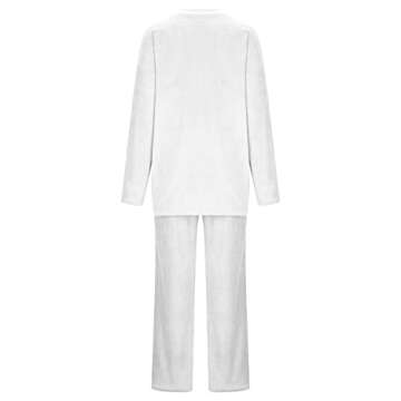 Womens Fuzzy Fleece Pajamas Sets 2 Piece Oversized Sweater Top and Pants Set Cozy Soft Warm Plush Loungewear Outfit White