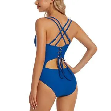 Upgraded One Piece Swimsuit Women - Tummy Control Bathing Suits, Unique Design Sexy Criss Cross Back, Ruched Swimwear