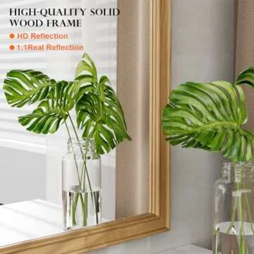 WallBeyond Wood Mirror for Wall Decor 18x24 Inch Small Bathroom Vanity Rectangle Mirror for Hallway Bedroom Living Room(Horizontal/Vertical Natural)