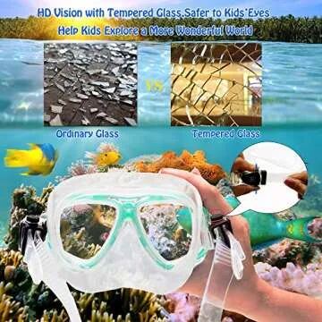 Kids Snorkel Set with Fins, Snorkel Fins Mask Set for Kids Child Snorkeling Gear with Flippers Anti Leak, Youth Snorkel Fins Set Diving Mask, Junior Kids Snorkel Set Tempered Glass