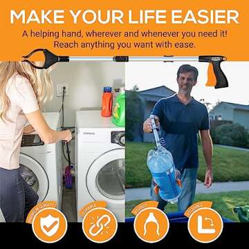 EZPIK 32" Reacher Grabber Pickup Tool for Seniors - Extended Long Hand Grabber Reacher Tool Pick Up ...