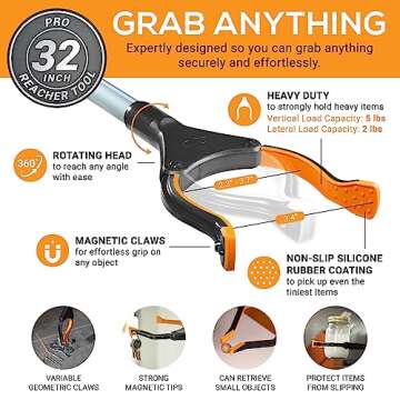 EZPIK 32" Reacher Grabber Pickup Tool for Seniors - Extended Long Hand Grabber Reacher Tool Pick Up Stick - Trash Picker Upper Grabber for Adults - Long Reach Claw Grabber - Yard Grabber, 2-Pack