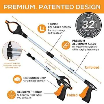 EZPIK 32" Reacher Grabber Pickup Tool for Seniors - Extended Long Hand Grabber Reacher Tool Pick Up Stick - Trash Picker Upper Grabber for Adults - Long Reach Claw Grabber - Yard Grabber, 2-Pack