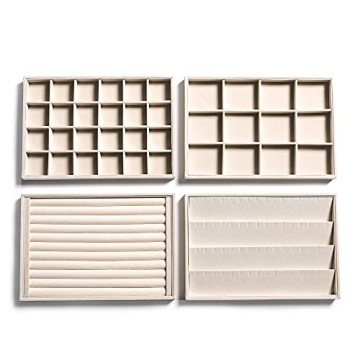 Frebeauty Stackable Velvet Jewelry Organizer Trays for Drawers Inserts Jewelry Storage Tray Display ...