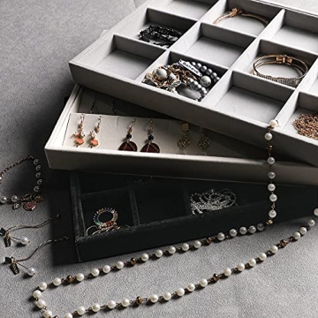 Frebeauty Stackable Velvet Jewelry Organizer Trays Set