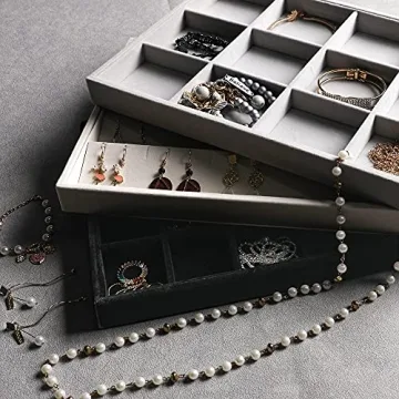 Frebeauty Stackable Velvet Jewelry Organizer Trays Set