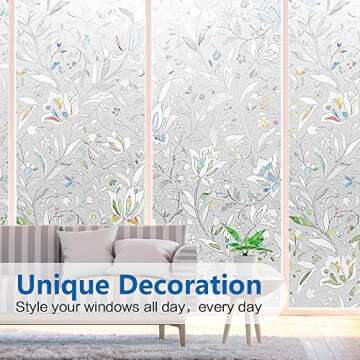 Window Privacy Film, Frosted Removable Glass Covering for Bathroom, Opaque Static Cling Heat Control Door Sticker for Home Office Living Room, Non-Adhesive Matte White (17.5" x 78.7")