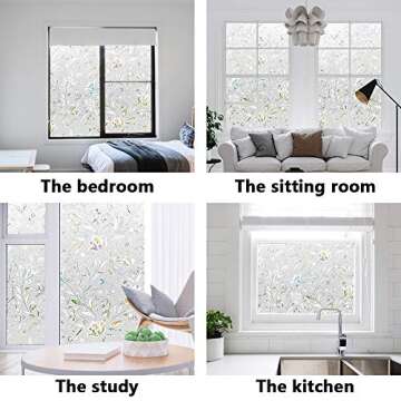Window Privacy Film, Frosted Removable Glass Covering for Bathroom, Opaque Static Cling Heat Control Door Sticker for Home Office Living Room, Non-Adhesive Matte White (17.5" x 78.7")