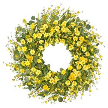 GRBAMBI 24 Inch Artificial Daisy Flower Wreath – Spring and Summer Decor